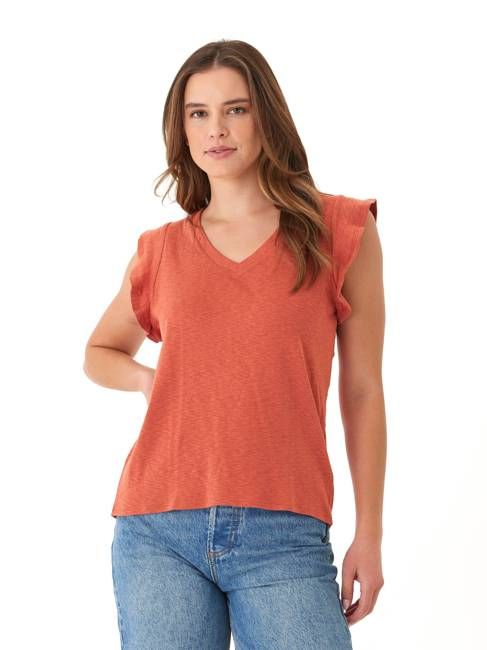 Marley Textured Slub Jersey Flutter Sleeve Top