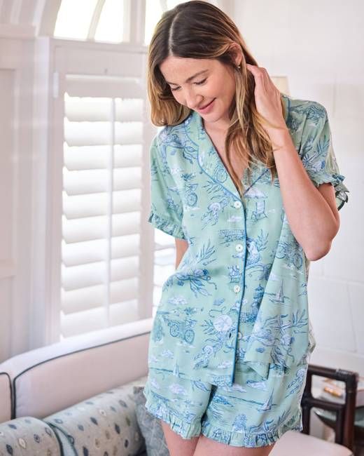 Mermaid Toile - Eco Satin Ruffle Set - Seafoam