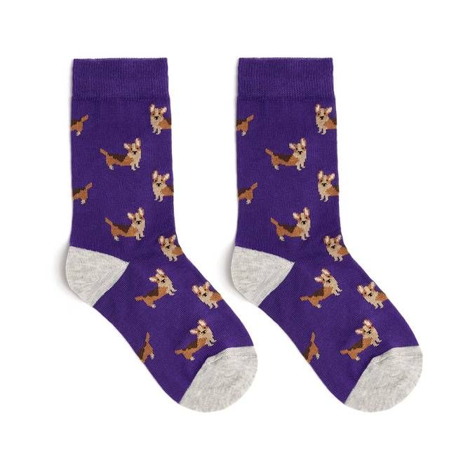 Great British Children's Socks - Purple Corgi