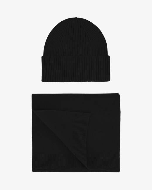 Merino Wool Beanie & Scarf - Deep Black