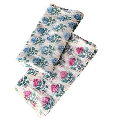 Khadi cotton block-printed scarves with floral prints