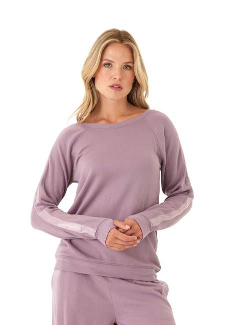 Priscilla Feather Fleece Satin Trim Detail Raglan Pullover