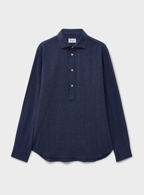 Recycled Basket Weave Navy Popover Shirt