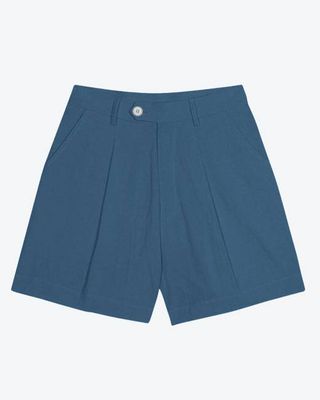 Lowie Cotton Linen Washed Blue Shorts