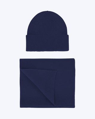 Merino Wool Beanie & Scarf - Marine Blue