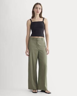 The Wide-Leg Pant in Stretch Linen | Lichen Green