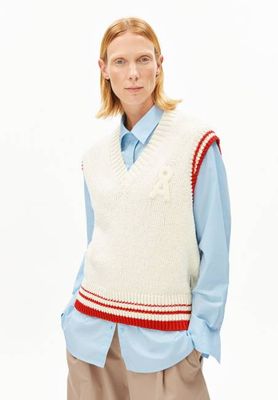 ICONIC Å COLLEGE KNIT VEST | oatmilk-mars red