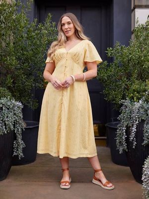 Allegra Broderie Button Through Dress - Yellow