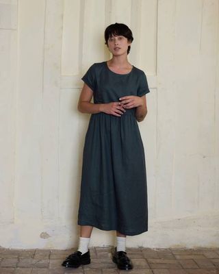 No.17 Full Length Linen Tea Dress in Green Gables