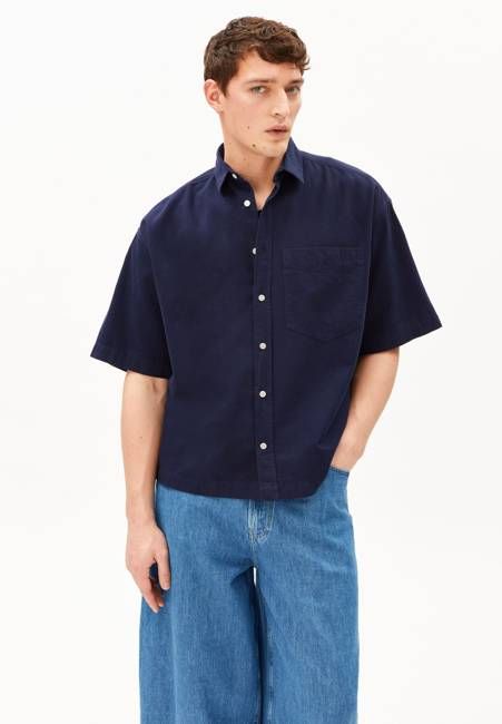 COTTON LINO SHORTSLEEVE SHIRT | tinted navy