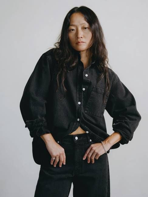 Denim Marcie Shirt, Recycled Denim, Vintage Black
