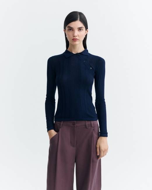 Thinking Mu Navy Cashmere Dante Knitted Top