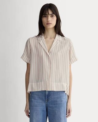 The Notch Shirt in Washable Silk | Bone / Dusky Rose