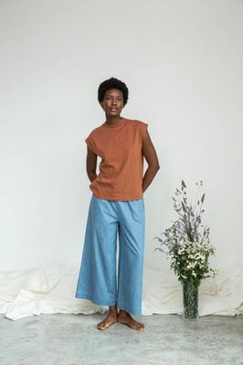 Evora-Leigh Organic Cotton Denim Trouser in Chambray Blue
