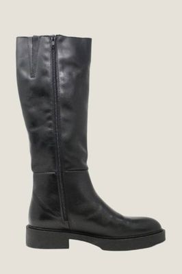 Kniehohe flache Stiefel aus Leder | Schwarz
