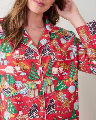 Meowy Christmas - Long Sleeve Top & Shorts Set - Red Bow