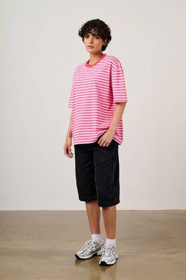 Benny - Oversized Cotton T-Shirt in Pink & Red Stripe