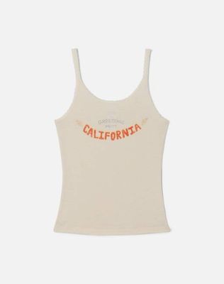 Lace Strap "Greetings From CA" Tank - Vintage White