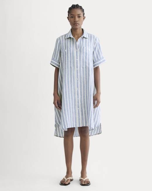 The Daytripper Dress in Linen | Soft Cobalt/Bone