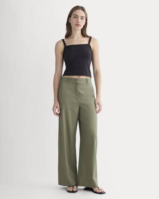 The Wide-Leg Pant in Stretch Linen | Lichen Green