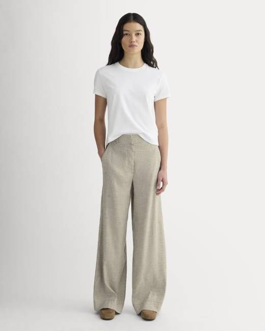 The Wide-Leg Pant in Stretch Linen | Deep Taupe Mini Gingham