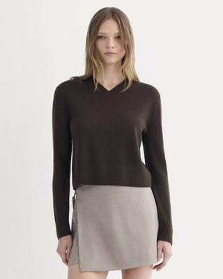 Cashmere Cropped High-V Sweater | Dark Chocolate