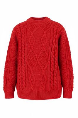 Nonna Cable-Knit 100% Merino Sweater Red