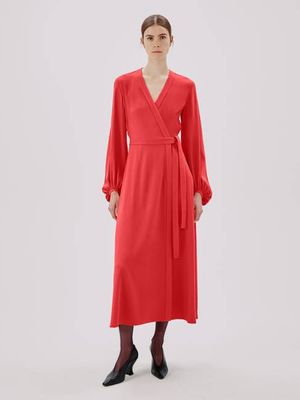 Lantern Sleeve Wrap Dress | Geranium