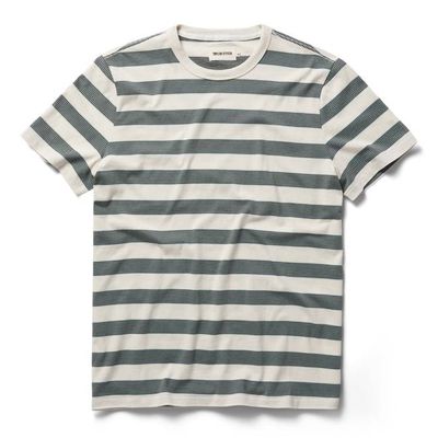 The Organic Cotton Tee in Natural and Ocean Stripe