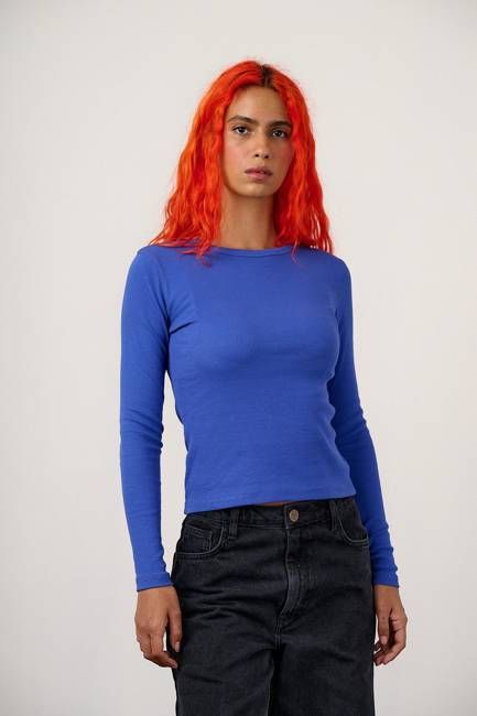 Grayson - Long Sleeve Cotton Jersey Top in Dazzling Blue