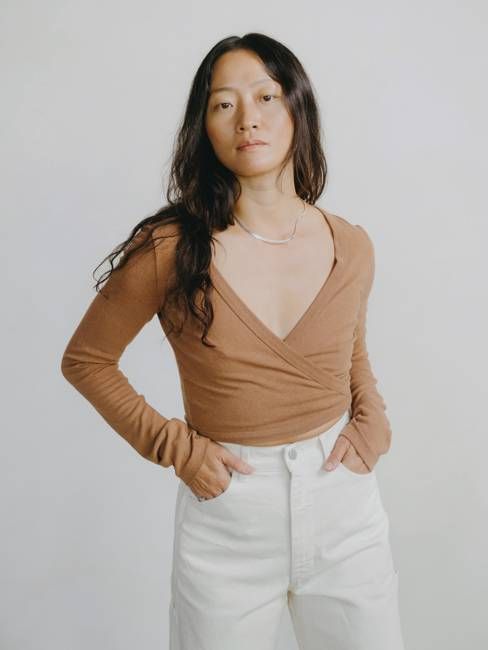 Dance Wrap Top, Regen Silk Noil Jersey, Terracotta