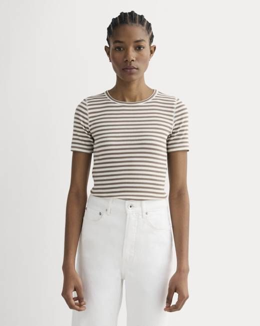 The Luxe Rib Crew | Bone / Deep Taupe