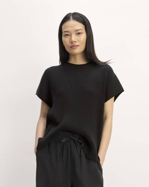 The Cotton Knit Caftan Top | Black