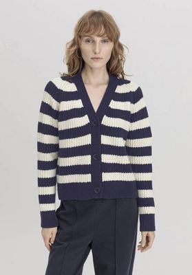 Cardigan striped relaxed made of organic merino wool with organic cotton