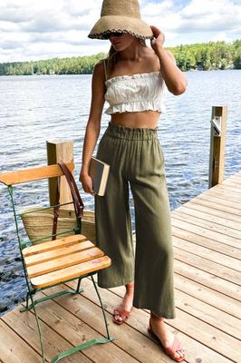 Pull On Pocket Pant - Gothic Olive Linen