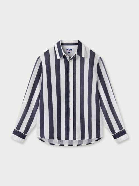 Kids Navy Candy Stripe Abaco Linen Shirt