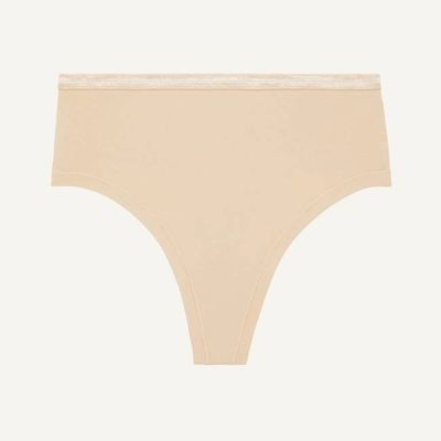Organic Cotton High-Rise Thong in Wheat
