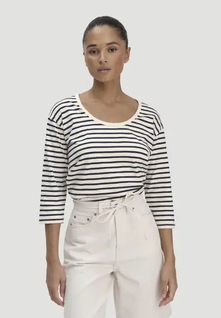 Light slub striped long-sleeved relaxed-fit top made from pure organic cotton