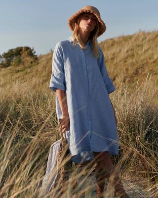 Gabi - Linen Shirt Dress in Light Blue
