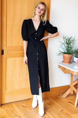 Bea Dress - Black Linen