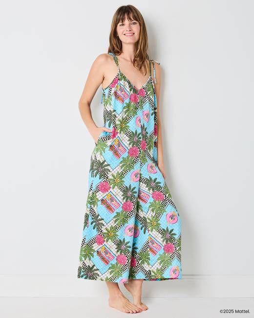 Barbie™ + Printfresh Retro Relaxation - Satin Jaipur Jumpsuit - Retro Blue
