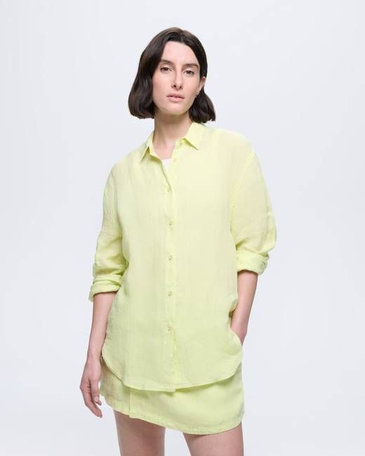 Womens Linen Overshirt—Soft Lime