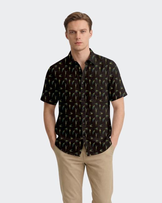Tropical Parrot Print Short-Sleeve Button-Down Shirt