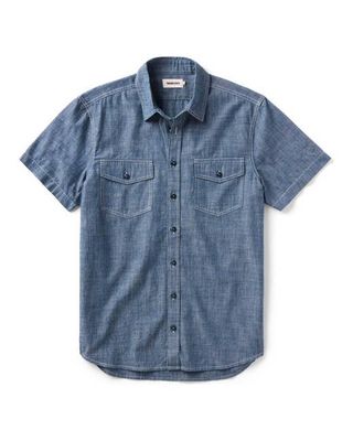 The Short Sleeve Crew Shirt in Washed Indigo Chambray