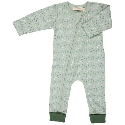 Zip Romper - Flowers, Green