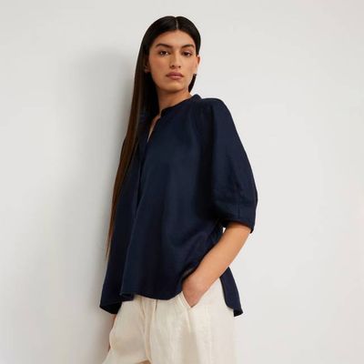 The Linen Puff Sleeve Shirt | Navy