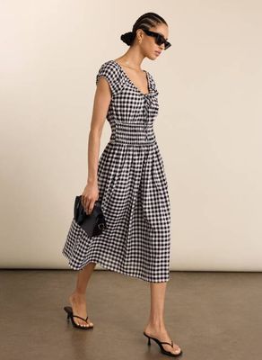 Emily Linen Gingham Midi Dress