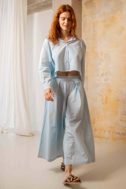 Organic Cotton Wide Culottes in Pale Blue