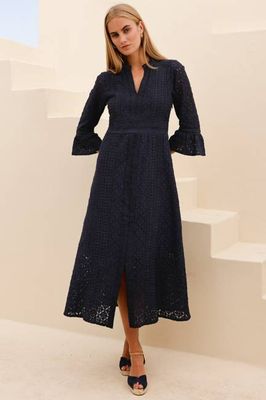 Thea Cotton Blend Lace Dress | Navy