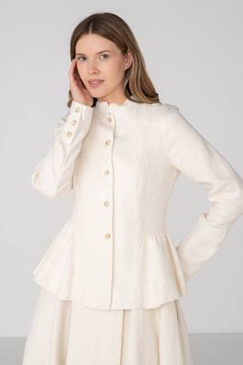 Peplum — Leinenjacke aus Twill mit mandarinfarbenem Kragen